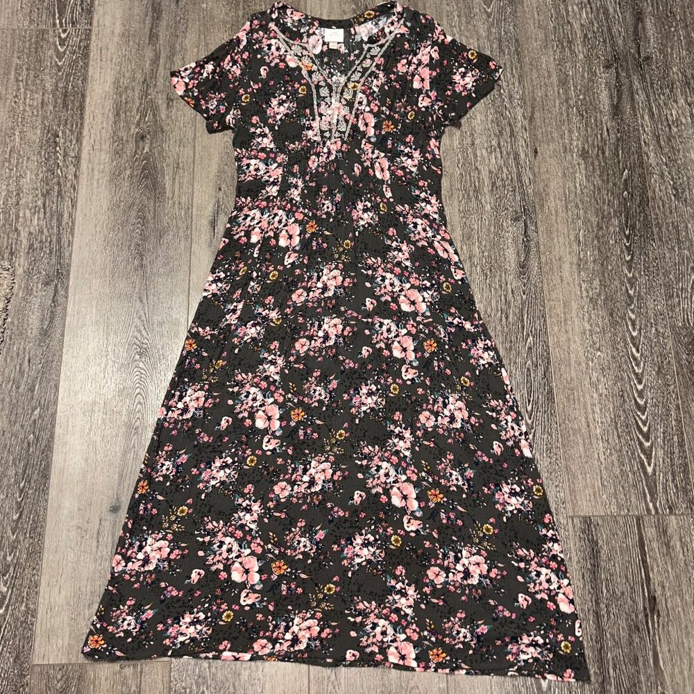 Knox Rose Black Floral Maxi Dress with Pink and Orange Accents